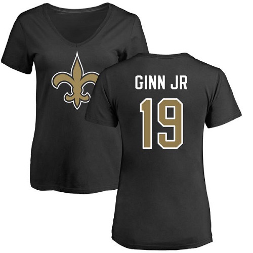 NFL Women's Nike New Orleans Saints #19 Ted Ginn Jr Black Name & Number Logo Slim Fit T-Shirt