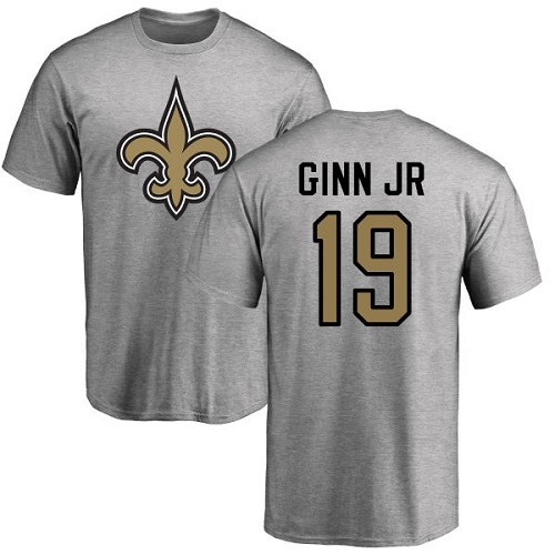 NFL Nike New Orleans Saints #19 Ted Ginn Jr Ash Name & Number Logo T-Shirt