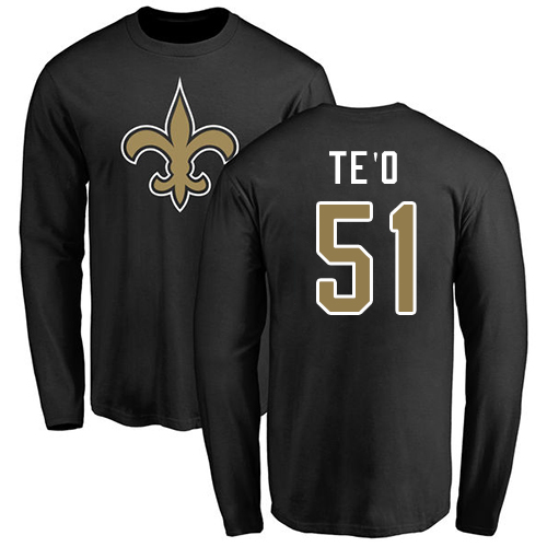 NFL Nike New Orleans Saints #51 Manti Te'o Black Name & Number Logo Long Sleeve T-Shirt