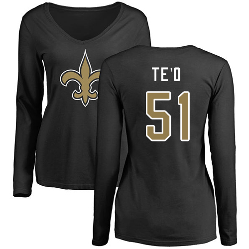 NFL Women's Nike New Orleans Saints #51 Manti Te'o Black Name & Number Logo Slim Fit Long Sleeve T-Shirt