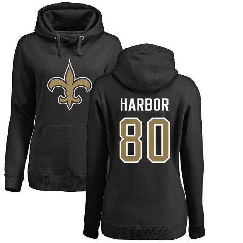 NFL Women's Nike New Orleans Saints #80 Clay Harbor Black Name & Number Logo Pullover Hoodie
