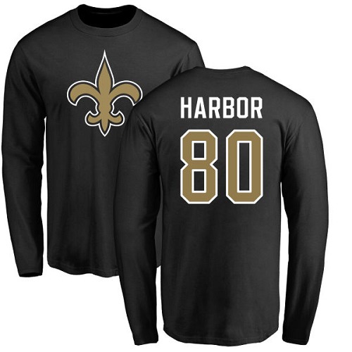 NFL Nike New Orleans Saints #80 Clay Harbor Black Name & Number Logo Long Sleeve T-Shirt