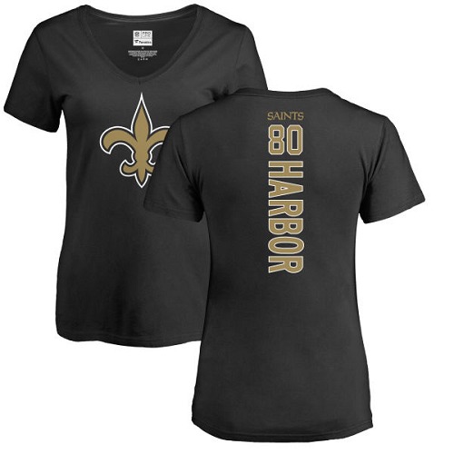NFL Women's Nike New Orleans Saints #80 Clay Harbor Black Backer Slim Fit T-Shirt