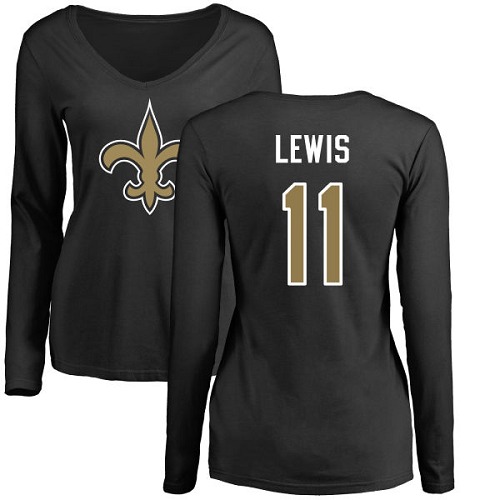 NFL Women's Nike New Orleans Saints #11 Tommylee Lewis Black Name & Number Logo Slim Fit Long Sleeve T-Shirt