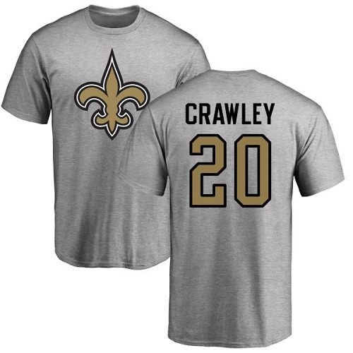 NFL Nike New Orleans Saints #20 Ken Crawley Ash Name & Number Logo T-Shirt