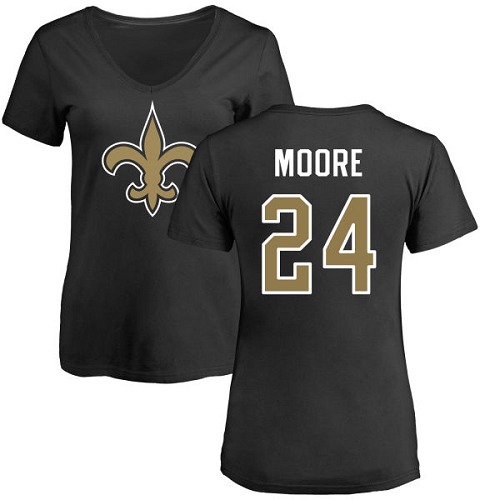 NFL Women's Nike New Orleans Saints #24 Sterling Moore Black Name & Number Logo Slim Fit T-Shirt