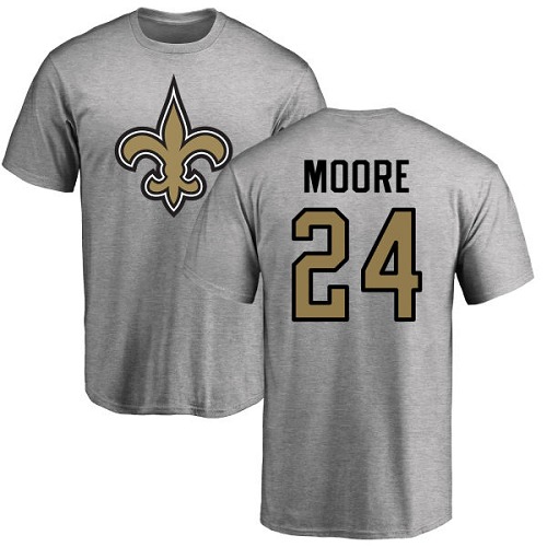 NFL Nike New Orleans Saints #24 Sterling Moore Ash Name & Number Logo T-Shirt