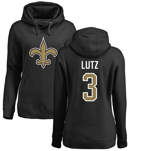 NFL Women's Nike New Orleans Saints #3 Will Lutz Black Name & Number Logo Pullover Hoodie