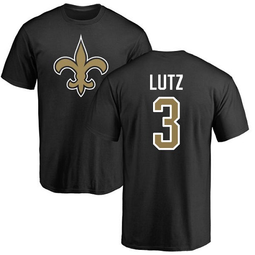 NFL Nike New Orleans Saints #3 Will Lutz Black Name & Number Logo T-Shirt