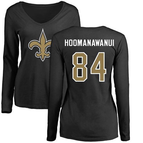 NFL Women's Nike New Orleans Saints #84 Michael Hoomanawanui Black Name & Number Logo Slim Fit Long Sleeve T-Shirt