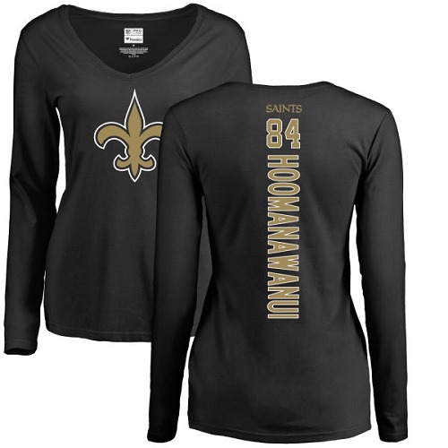 NFL Women's Nike New Orleans Saints #84 Michael Hoomanawanui Black Backer Slim Fit Long Sleeve T-Shirt