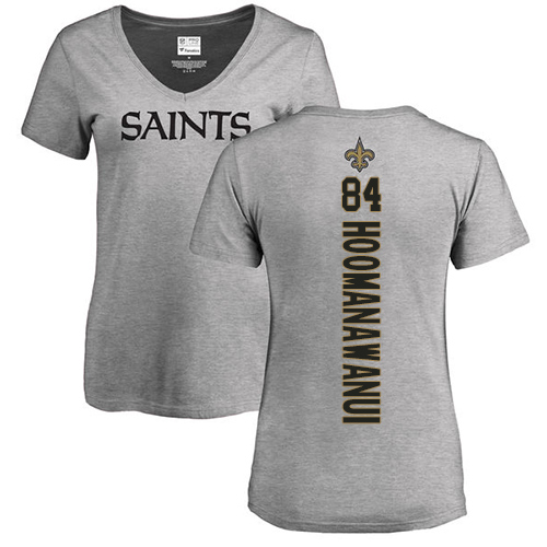 NFL Women's Nike New Orleans Saints #84 Michael Hoomanawanui Ash Backer V-Neck T-Shirt