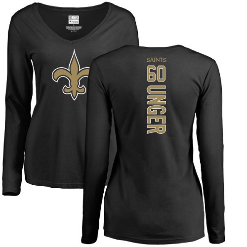 NFL Women's Nike New Orleans Saints #60 Max Unger Black Backer Slim Fit Long Sleeve T-Shirt