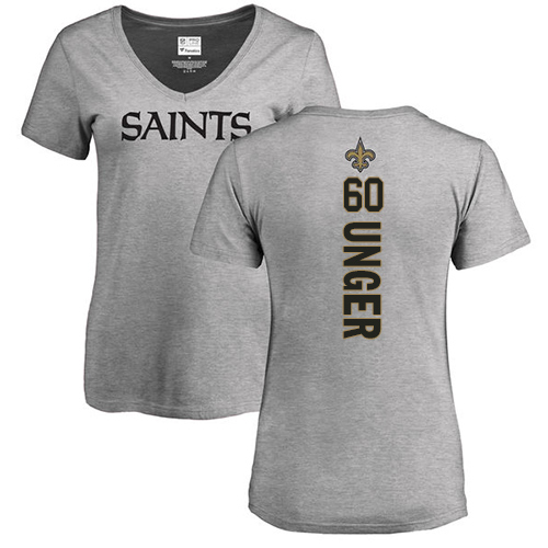 NFL Women's Nike New Orleans Saints #60 Max Unger Ash Backer V-Neck T-Shirt