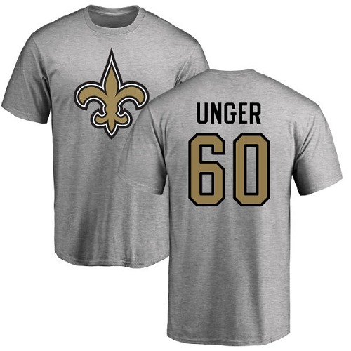 NFL Nike New Orleans Saints #60 Max Unger Ash Name & Number Logo T-Shirt
