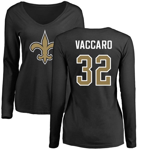 NFL Women's Nike New Orleans Saints #32 Kenny Vaccaro Black Name & Number Logo Slim Fit Long Sleeve T-Shirt