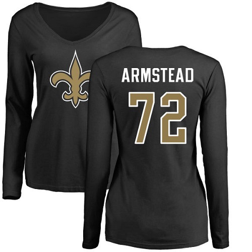 NFL Women's Nike New Orleans Saints #72 Terron Armstead Black Name & Number Logo Slim Fit Long Sleeve T-Shirt