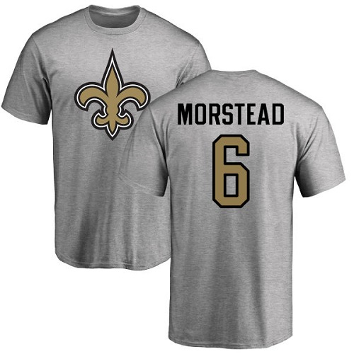 NFL Nike New Orleans Saints #6 Thomas Morstead Ash Name & Number Logo T-Shirt