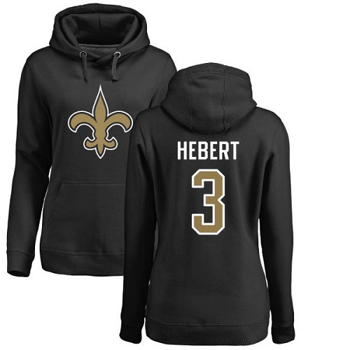 NFL Women's Nike New Orleans Saints #3 Bobby Hebert Black Name & Number Logo Pullover Hoodie