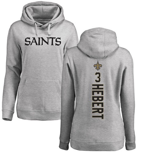 NFL Women's Nike New Orleans Saints #3 Bobby Hebert Ash Backer Pullover Hoodie