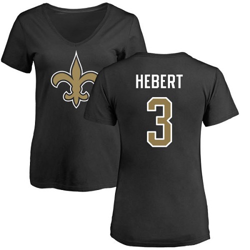NFL Women's Nike New Orleans Saints #3 Bobby Hebert Black Name & Number Logo Slim Fit T-Shirt