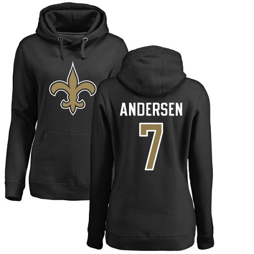 NFL Women's Nike New Orleans Saints #7 Morten Andersen Black Name & Number Logo Pullover Hoodie