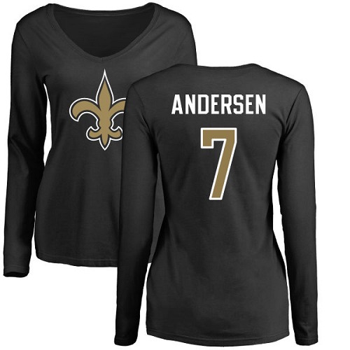 NFL Women's Nike New Orleans Saints #7 Morten Andersen Black Name & Number Logo Slim Fit Long Sleeve T-Shirt