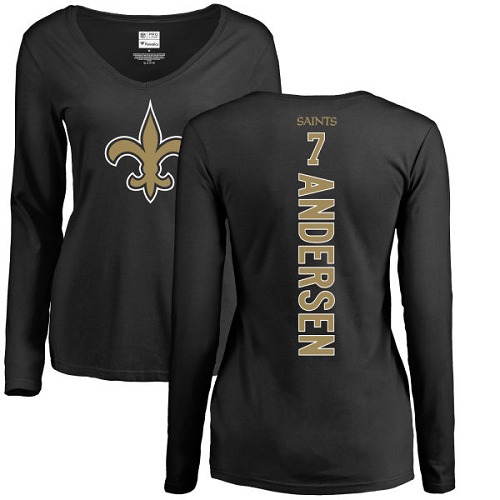 NFL Women's Nike New Orleans Saints #7 Morten Andersen Black Backer Slim Fit Long Sleeve T-Shirt