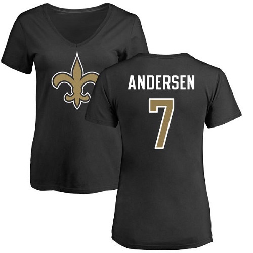 NFL Women's Nike New Orleans Saints #7 Morten Andersen Black Name & Number Logo Slim Fit T-Shirt