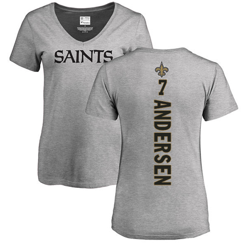 NFL Women's Nike New Orleans Saints #7 Morten Andersen Ash Backer V-Neck T-Shirt