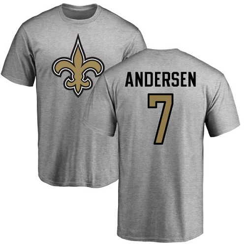 NFL Nike New Orleans Saints #7 Morten Andersen Ash Name & Number Logo T-Shirt
