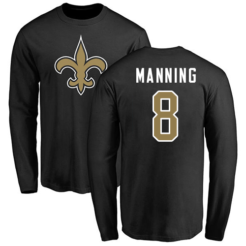 NFL Nike New Orleans Saints #8 Archie Manning Black Name & Number Logo Long Sleeve T-Shirt