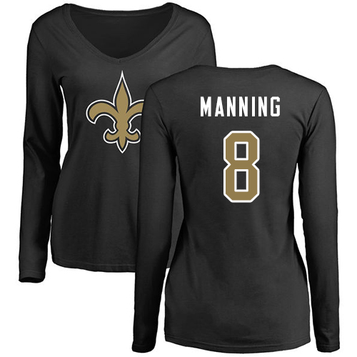 NFL Women's Nike New Orleans Saints #8 Archie Manning Black Name & Number Logo Slim Fit Long Sleeve T-Shirt