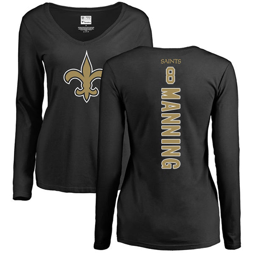 NFL Women's Nike New Orleans Saints #8 Archie Manning Black Backer Slim Fit Long Sleeve T-Shirt