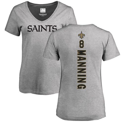 NFL Women's Nike New Orleans Saints #8 Archie Manning Ash Backer V-Neck T-Shirt