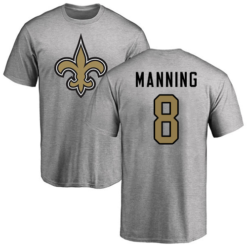 NFL Nike New Orleans Saints #8 Archie Manning Ash Name & Number Logo T-Shirt