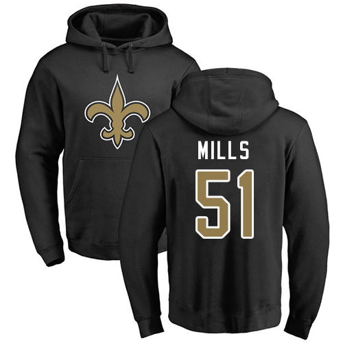 NFL Nike New Orleans Saints #51 Sam Mills Black Name & Number Logo Pullover Hoodie