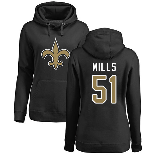 NFL Women's Nike New Orleans Saints #51 Sam Mills Black Name & Number Logo Pullover Hoodie