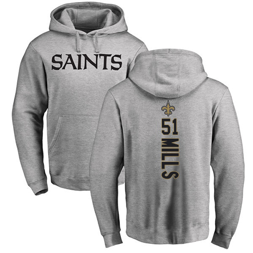 NFL Nike New Orleans Saints #51 Sam Mills Ash Backer Pullover Hoodie
