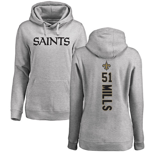 NFL Women's Nike New Orleans Saints #51 Sam Mills Ash Backer Pullover Hoodie