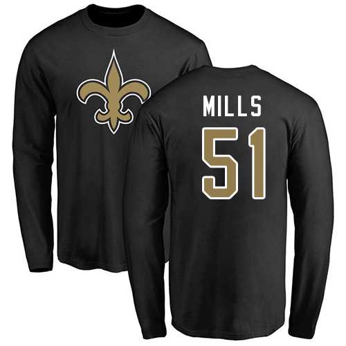 NFL Nike New Orleans Saints #51 Sam Mills Black Name & Number Logo Long Sleeve T-Shirt