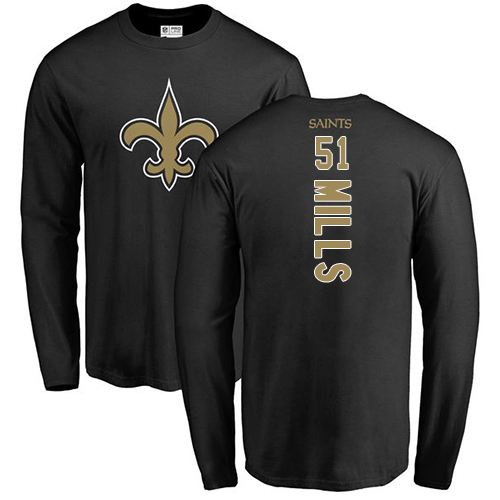 NFL Nike New Orleans Saints #51 Sam Mills Black Backer Long Sleeve T-Shirt