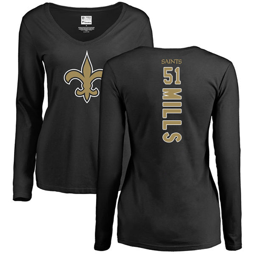 NFL Women's Nike New Orleans Saints #51 Sam Mills Black Backer Slim Fit Long Sleeve T-Shirt