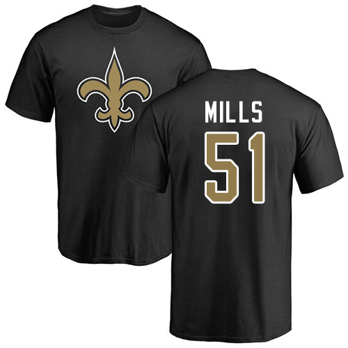 NFL Nike New Orleans Saints #51 Sam Mills Black Name & Number Logo T-Shirt