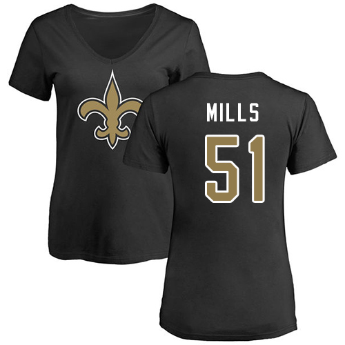 NFL Women's Nike New Orleans Saints #51 Sam Mills Black Name & Number Logo Slim Fit T-Shirt