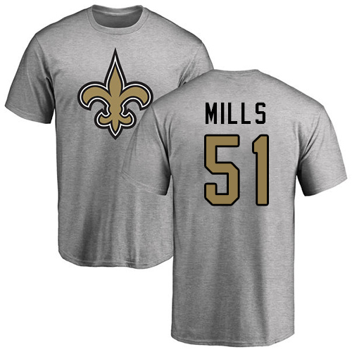 NFL Nike New Orleans Saints #51 Sam Mills Ash Name & Number Logo T-Shirt