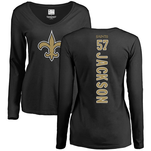 NFL Women's Nike New Orleans Saints #57 Rickey Jackson Black Backer Slim Fit Long Sleeve T-Shirt