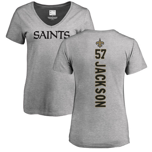 NFL Women's Nike New Orleans Saints #57 Rickey Jackson Ash Backer V-Neck T-Shirt