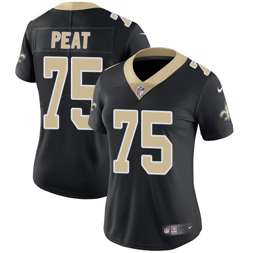 Women's Nike New Orleans Saints #75 Andrus Peat Black Team Color Vapor Untouchable Limited Player NFL Jersey