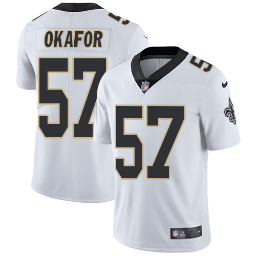 Men's Nike New Orleans Saints #57 Alex Okafor White Vapor Untouchable Limited Player NFL Jersey